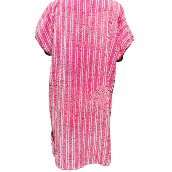 STAN HERMAN WOMEN’S TERRY CLOTH SHORT ROBE SIZE MEDIUM PINK WITH WHITE STRIPES - Picture 4 of 16